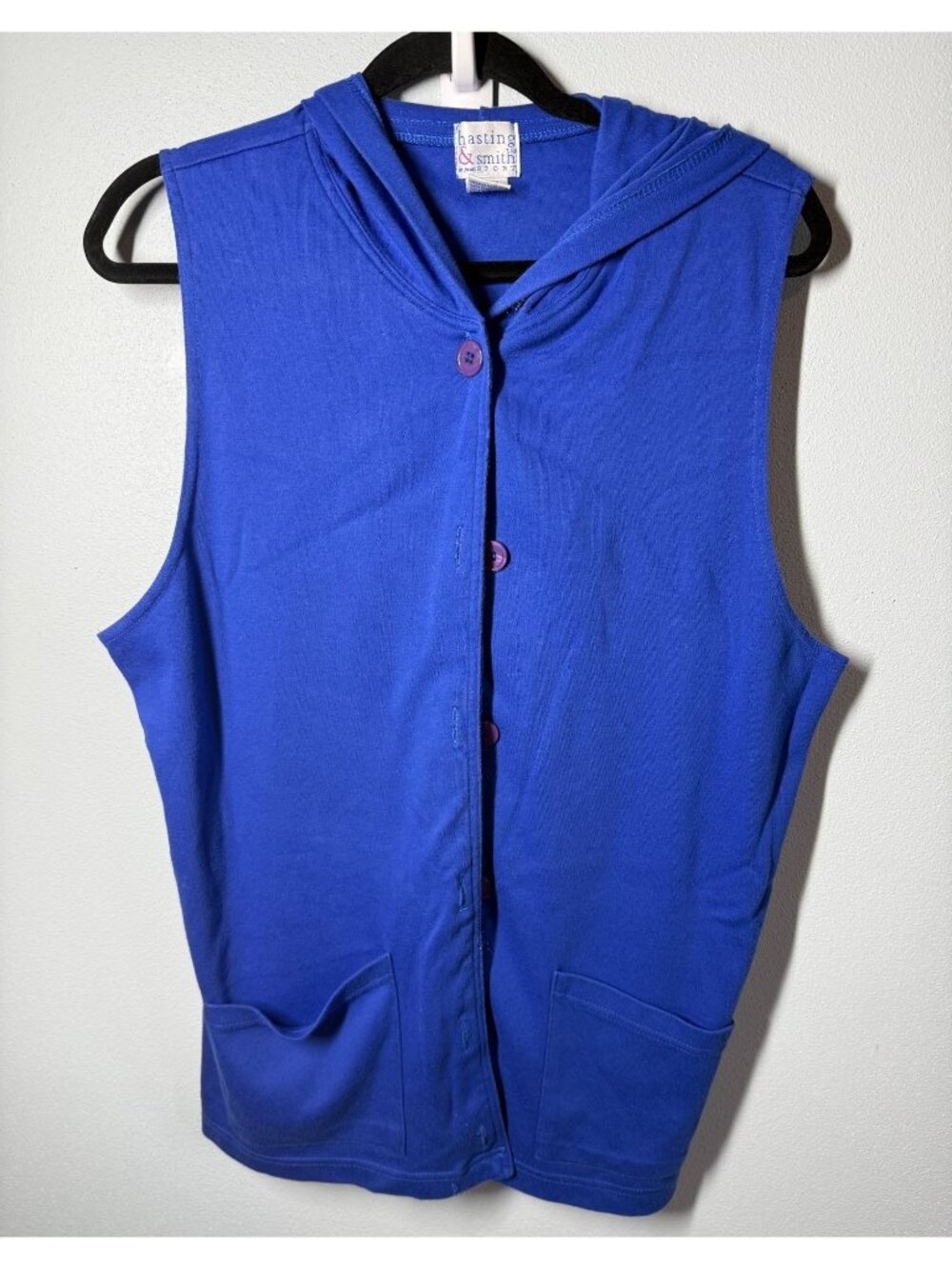 Hastings & Smith Womens Small Blue Hooded Sleeveless Swim Cover Up Button Up